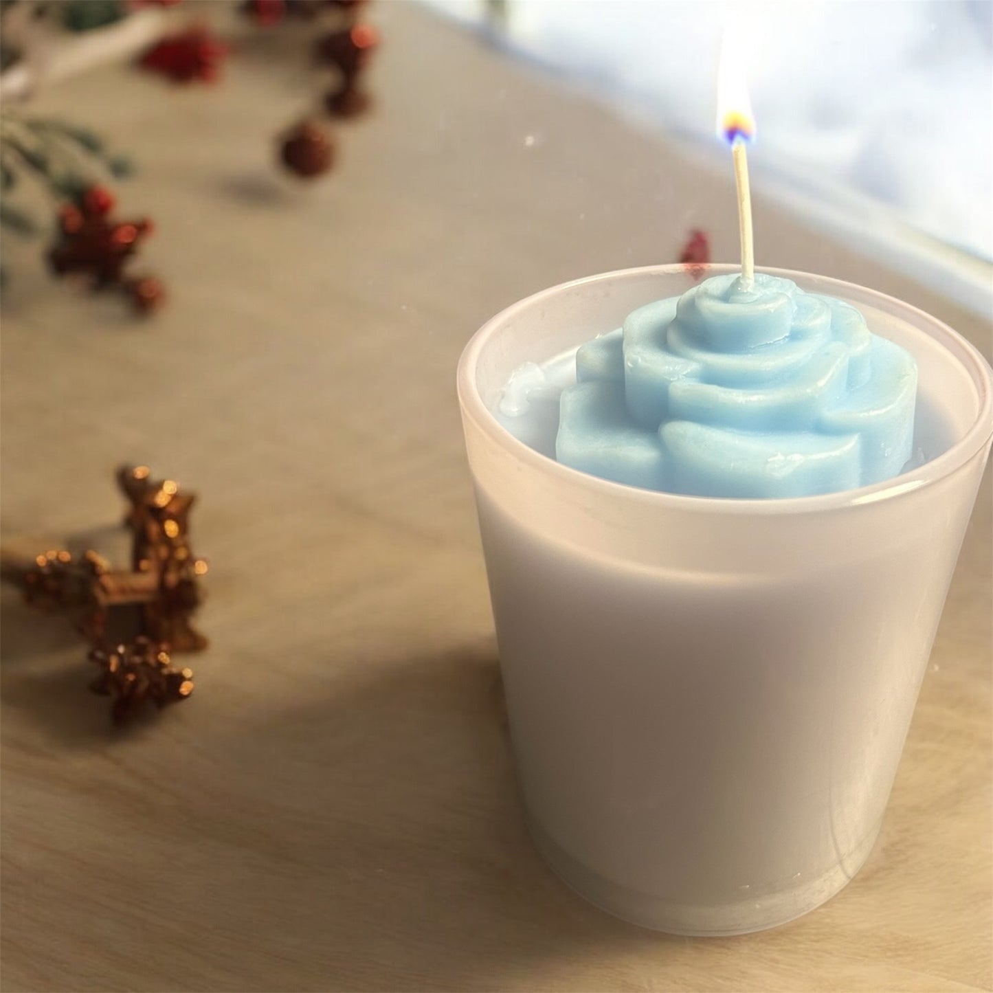 Blue rose candle